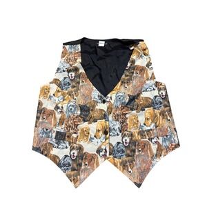 Vintage Dog Print Vest Mens Womens L XL veterinarian Lined puppy novelty print